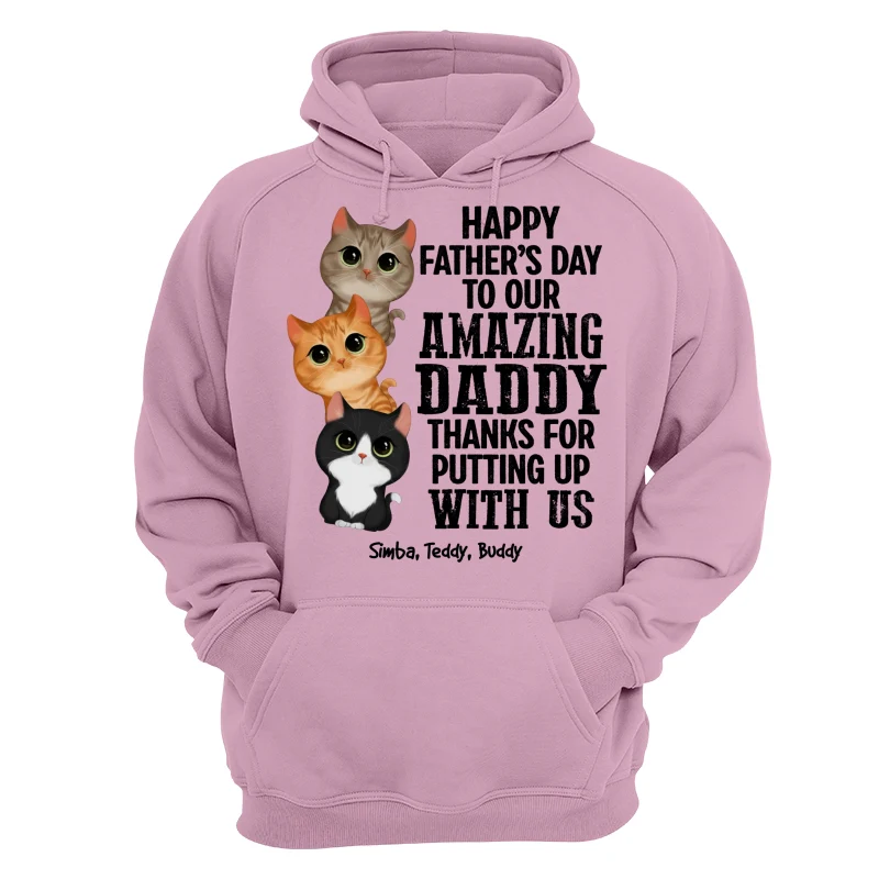 Watercolor Cute Cats Thanks For Putting Up With Us Cat Dad Personalized Shirt - Image 15