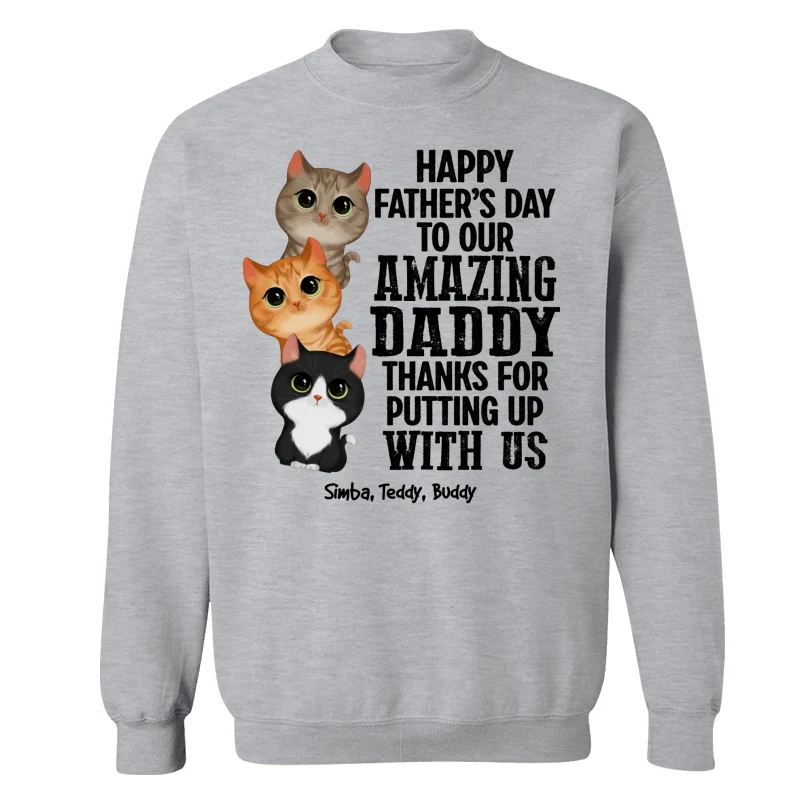 Watercolor Cute Cats Thanks For Putting Up With Us Cat Dad Personalized Shirt - Image 18
