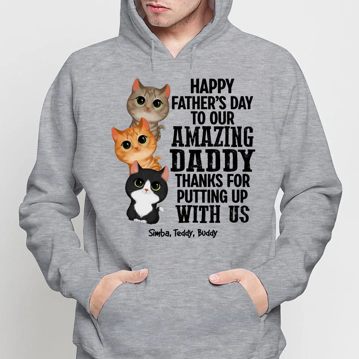 Watercolor Cute Cats Thanks For Putting Up With Us Cat Dad Personalized Shirt - Image 4