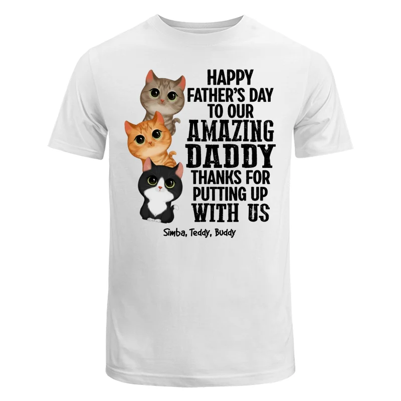 Watercolor Cute Cats Thanks For Putting Up With Us Cat Dad Personalized Shirt - Image 5