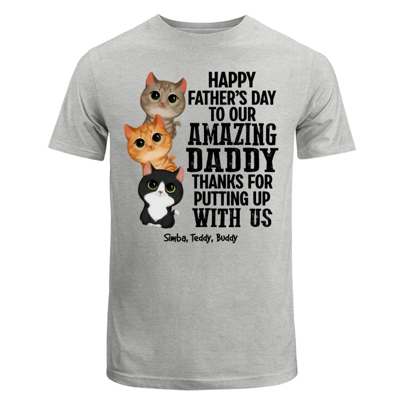 Watercolor Cute Cats Thanks For Putting Up With Us Cat Dad Personalized Shirt - Image 6