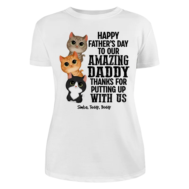 Watercolor Cute Cats Thanks For Putting Up With Us Cat Dad Personalized Shirt - Image 9