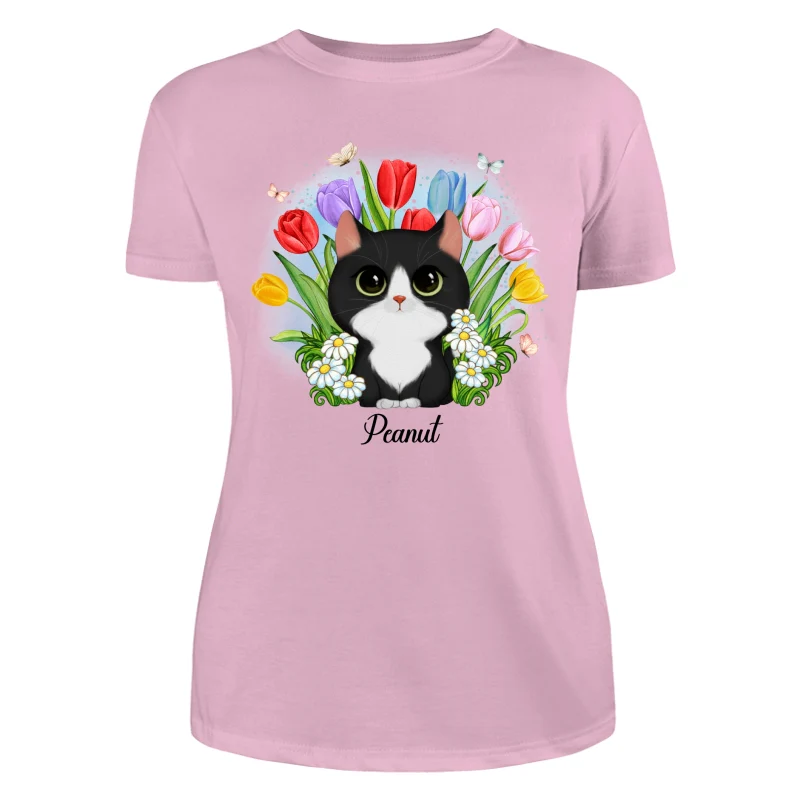 Watercolor Cute Cats Tulip Flowers Personalized Shirt - Image 11