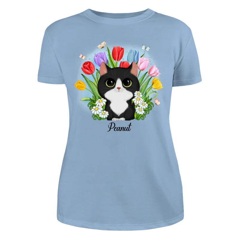 Watercolor Cute Cats Tulip Flowers Personalized Shirt - Image 12