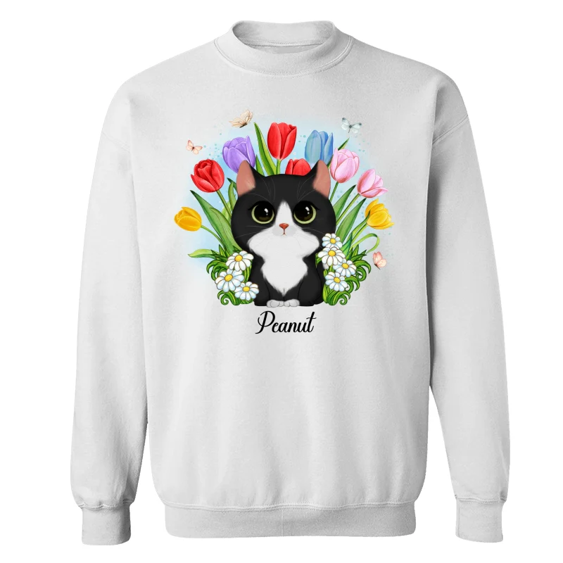 Watercolor Cute Cats Tulip Flowers Personalized Shirt - Image 17