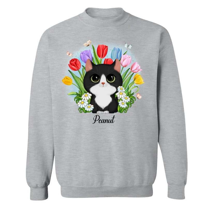 Watercolor Cute Cats Tulip Flowers Personalized Shirt - Image 18
