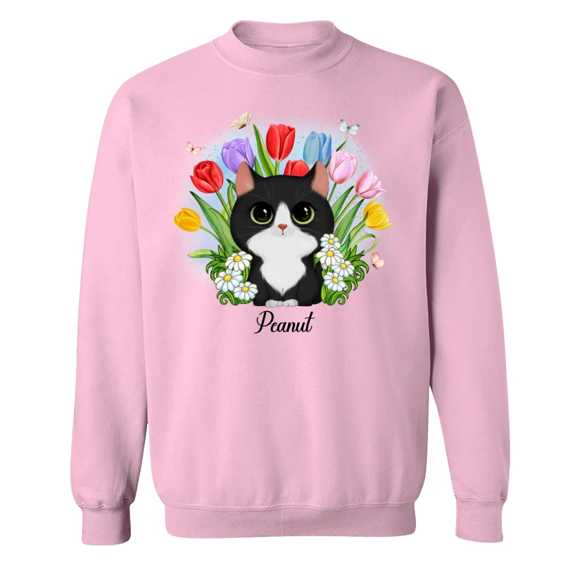 Watercolor Cute Cats Tulip Flowers Personalized Shirt - Image 19