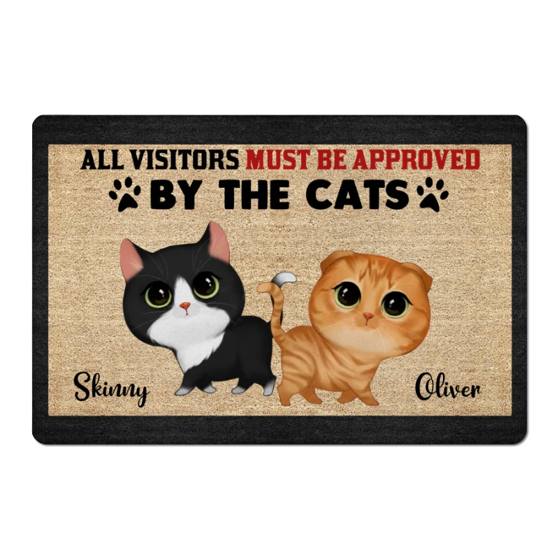 Watercolor Cute Cats Walking All Visitors Must Be Approved By Cats Personalized Doormat - Image 3