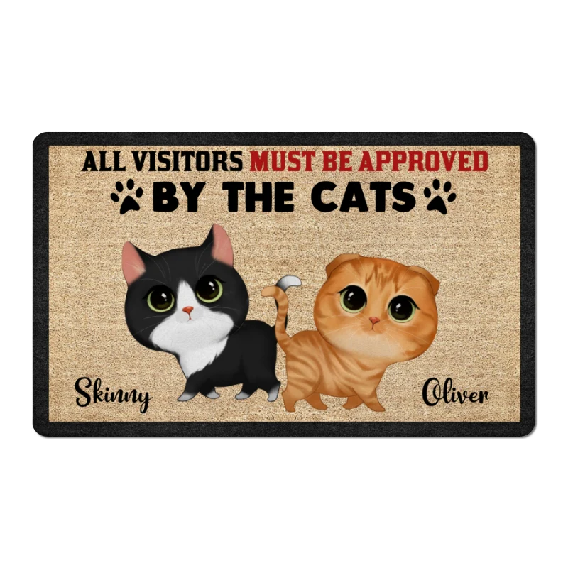 Watercolor Cute Cats Walking All Visitors Must Be Approved By Cats Personalized Doormat - Image 5