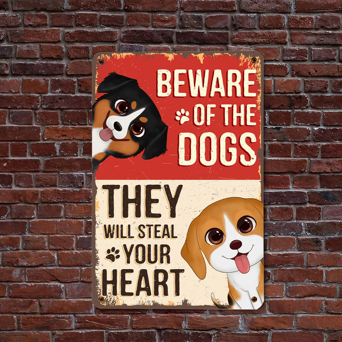 Watercolor Cute Dogs Beware Of The Dogs Personalized Metal Sign - Image 3