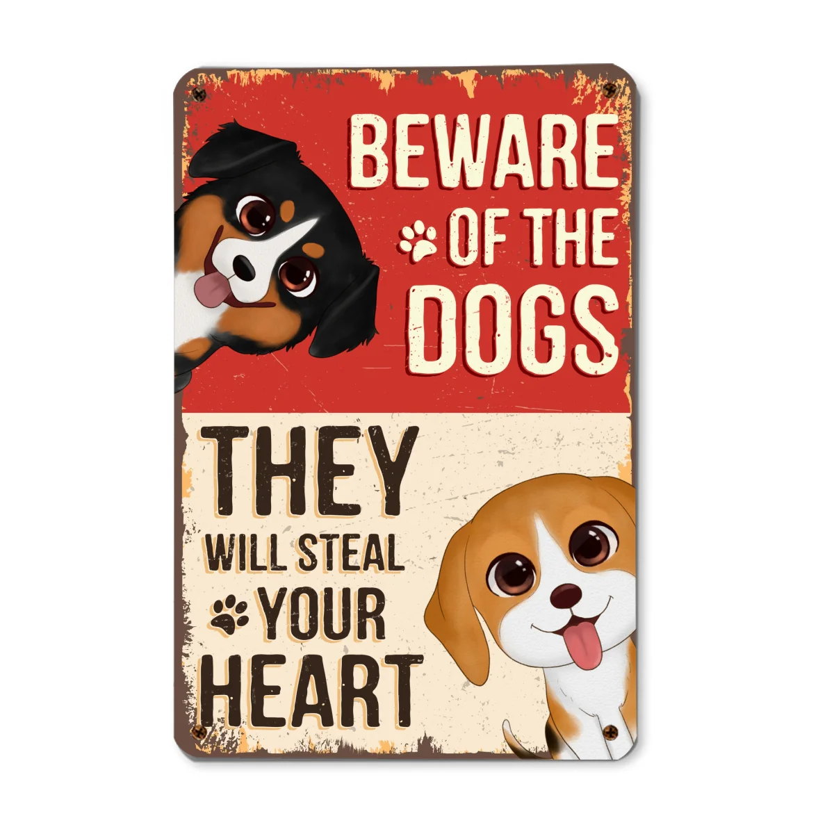 Watercolor Cute Dogs Beware Of The Dogs Personalized Metal Sign - Image 4