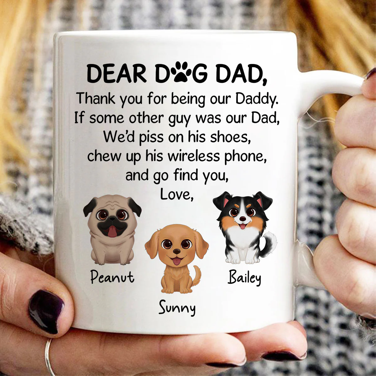 Watercolor Cute Dogs Dear Dog Dad Gift Personalized Mug - Image 3