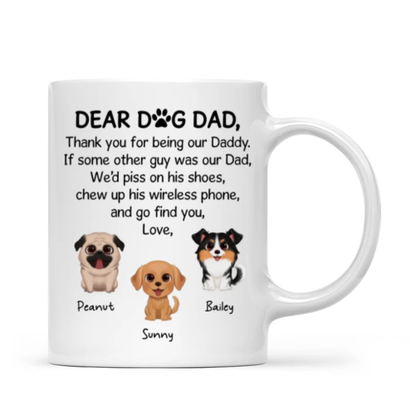 Watercolor Cute Dogs Dear Dog Dad Gift Personalized Mug - Image 4