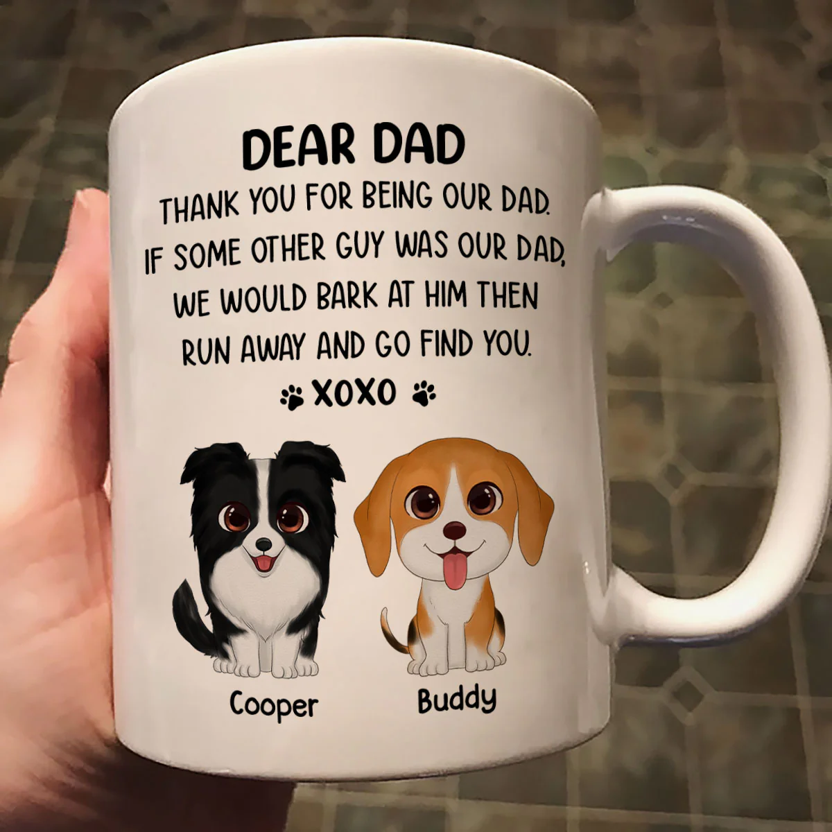 Watercolor Cute Dogs Dear Dog Dad Thank You XOXO Personalized Mug - Image 2