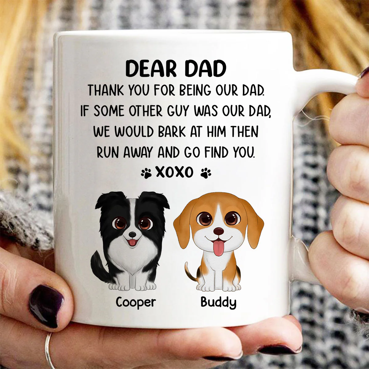 Watercolor Cute Dogs Dear Dog Dad Thank You XOXO Personalized Mug - Image 3
