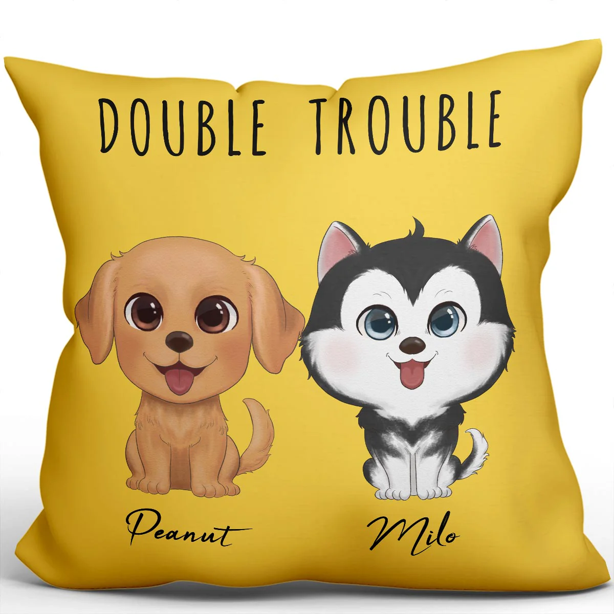 Watercolor Cute Dogs Double Trouble Personalized Pillow