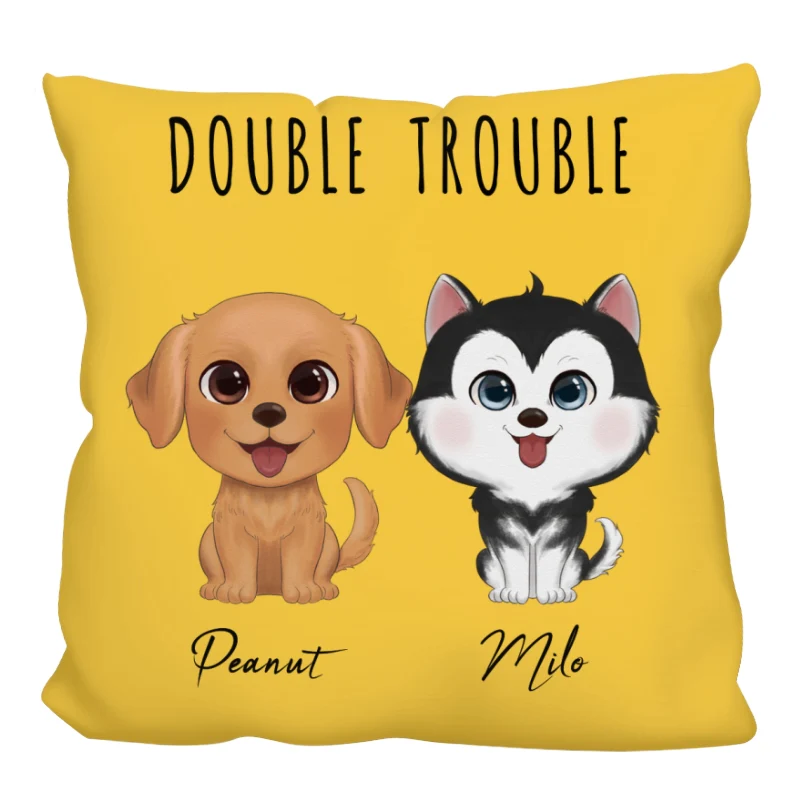 Watercolor Cute Dogs Double Trouble Personalized Pillow - Image 4