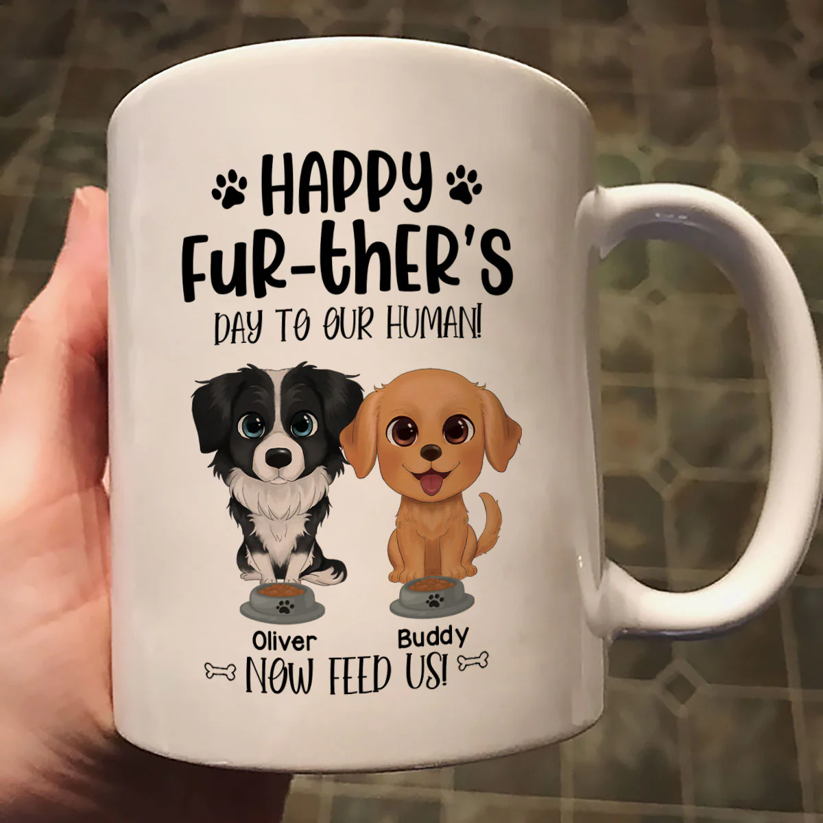 Watercolor Cute Dogs Happy Fur-ther‘s Day To My Human Gift For Dog Dad Personalized Mug - Image 2