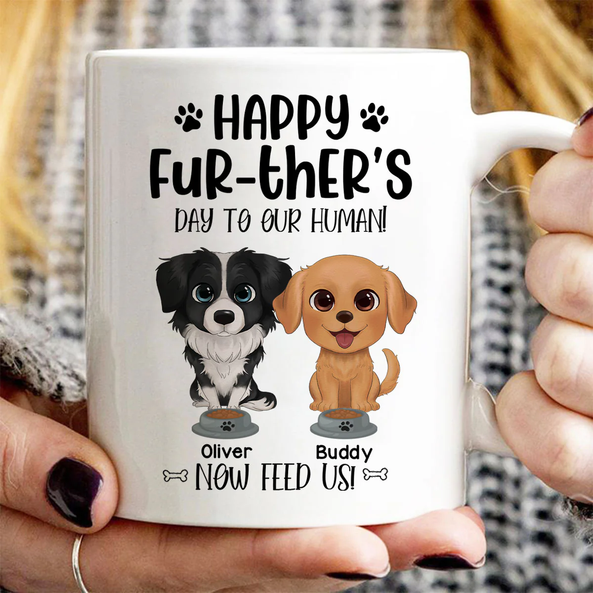 Watercolor Cute Dogs Happy Fur-ther‘s Day To My Human Gift For Dog Dad Personalized Mug - Image 3