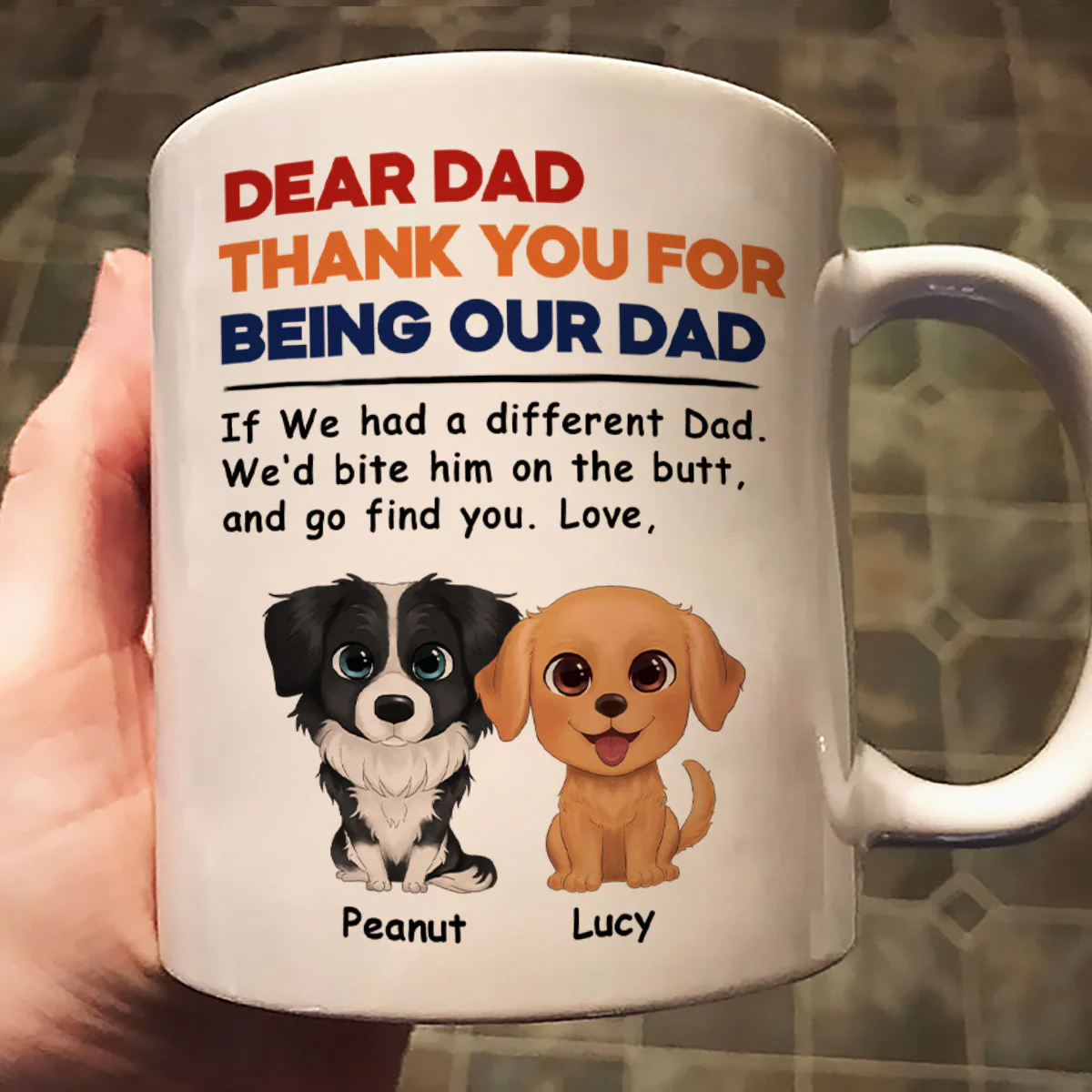 Watercolor Cute Dogs Retro Thanks For Being Our Dad Personalized Mug - Image 2