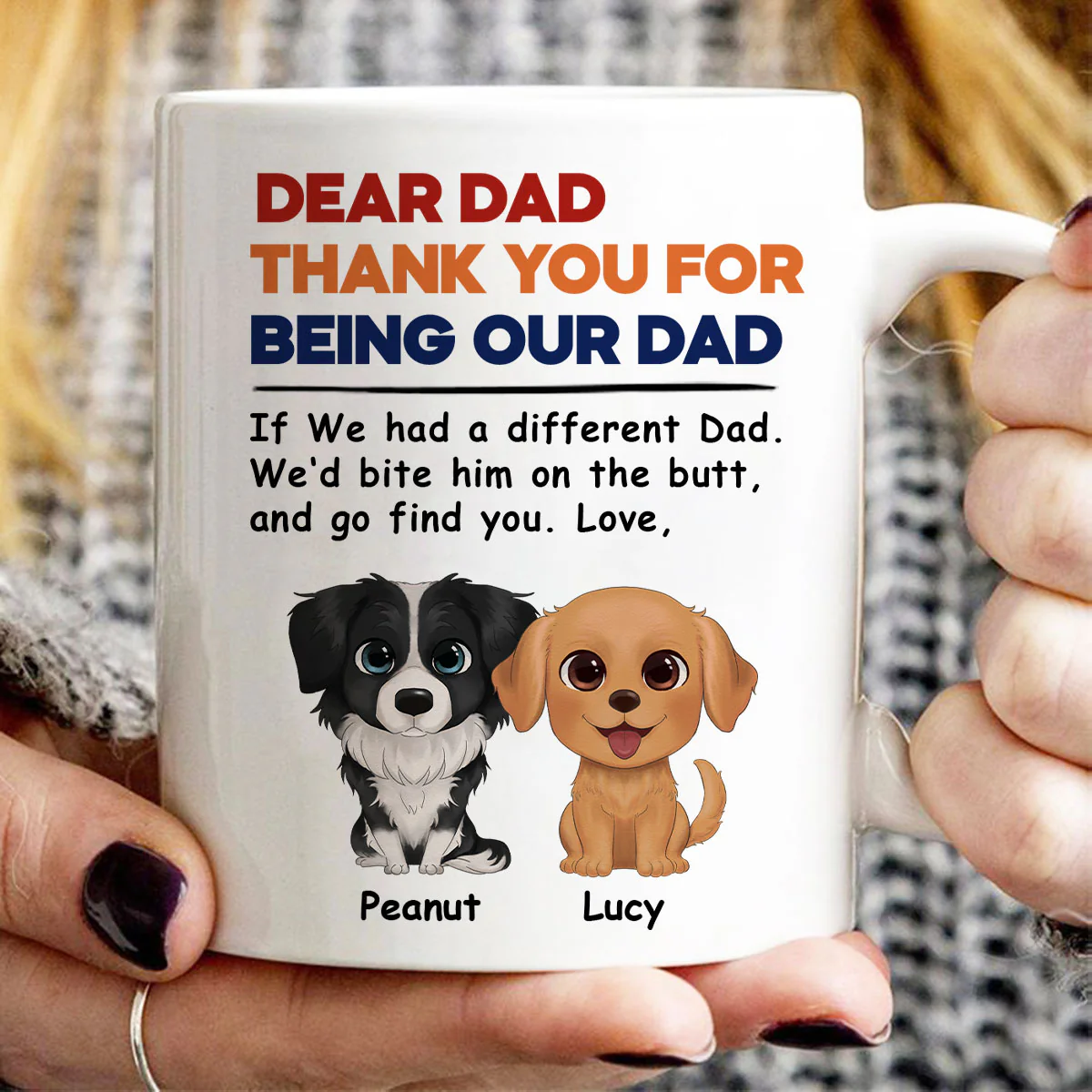 Watercolor Cute Dogs Retro Thanks For Being Our Dad Personalized Mug - Image 3