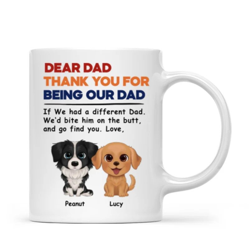 Watercolor Cute Dogs Retro Thanks For Being Our Dad Personalized Mug - Image 4