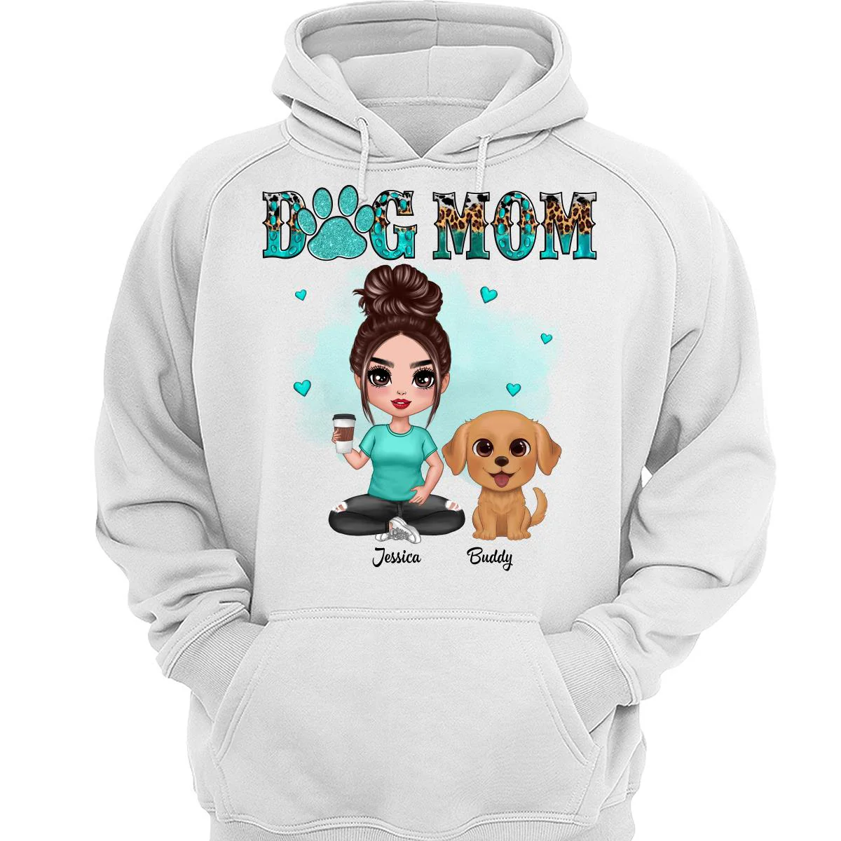 Watercolor Cute Dogs Teal And Leopard Dog Mom Personalized Shirt - Image 3