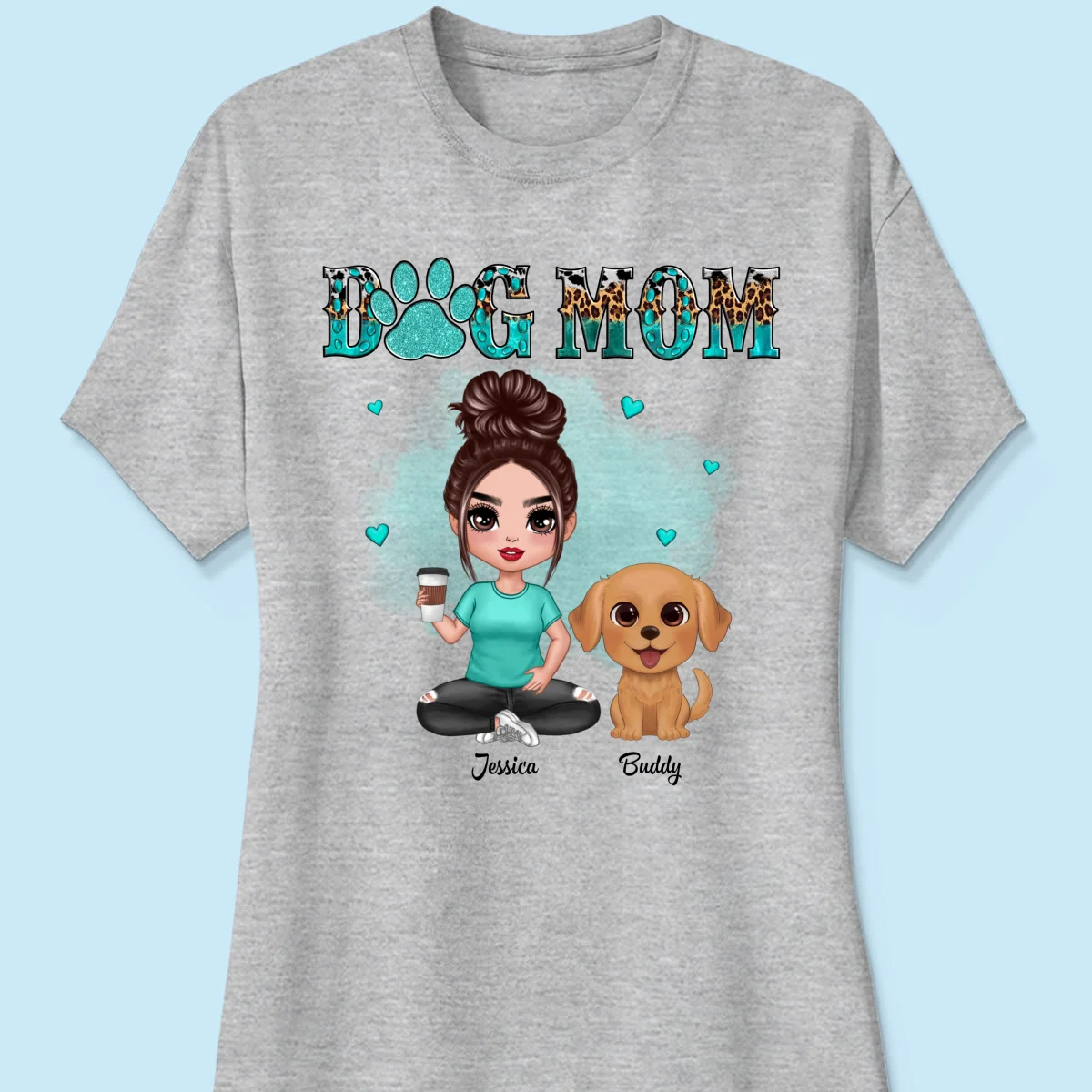 Watercolor Cute Dogs Teal And Leopard Dog Mom Personalized Shirt - Image 12