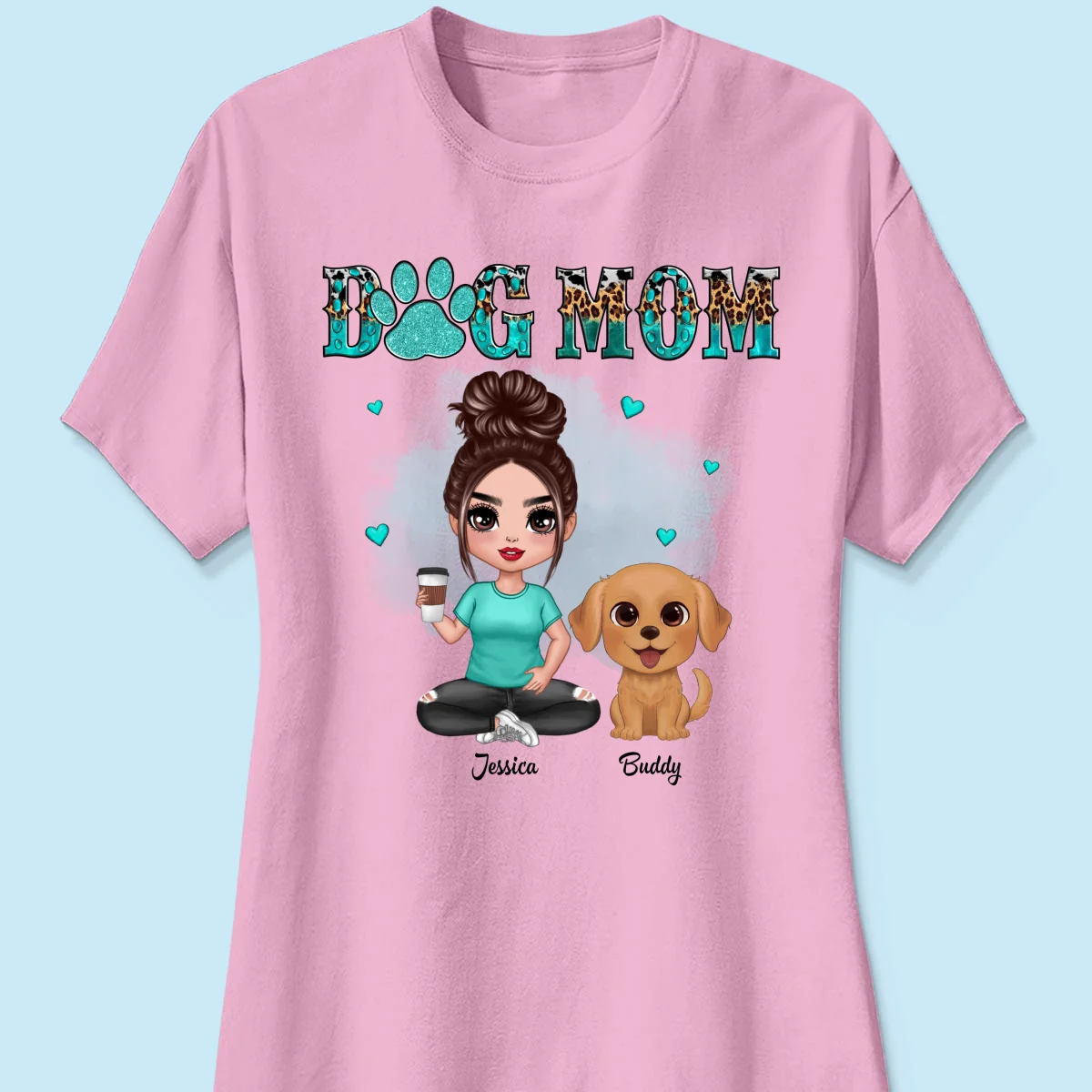Watercolor Cute Dogs Teal And Leopard Dog Mom Personalized Shirt - Image 13