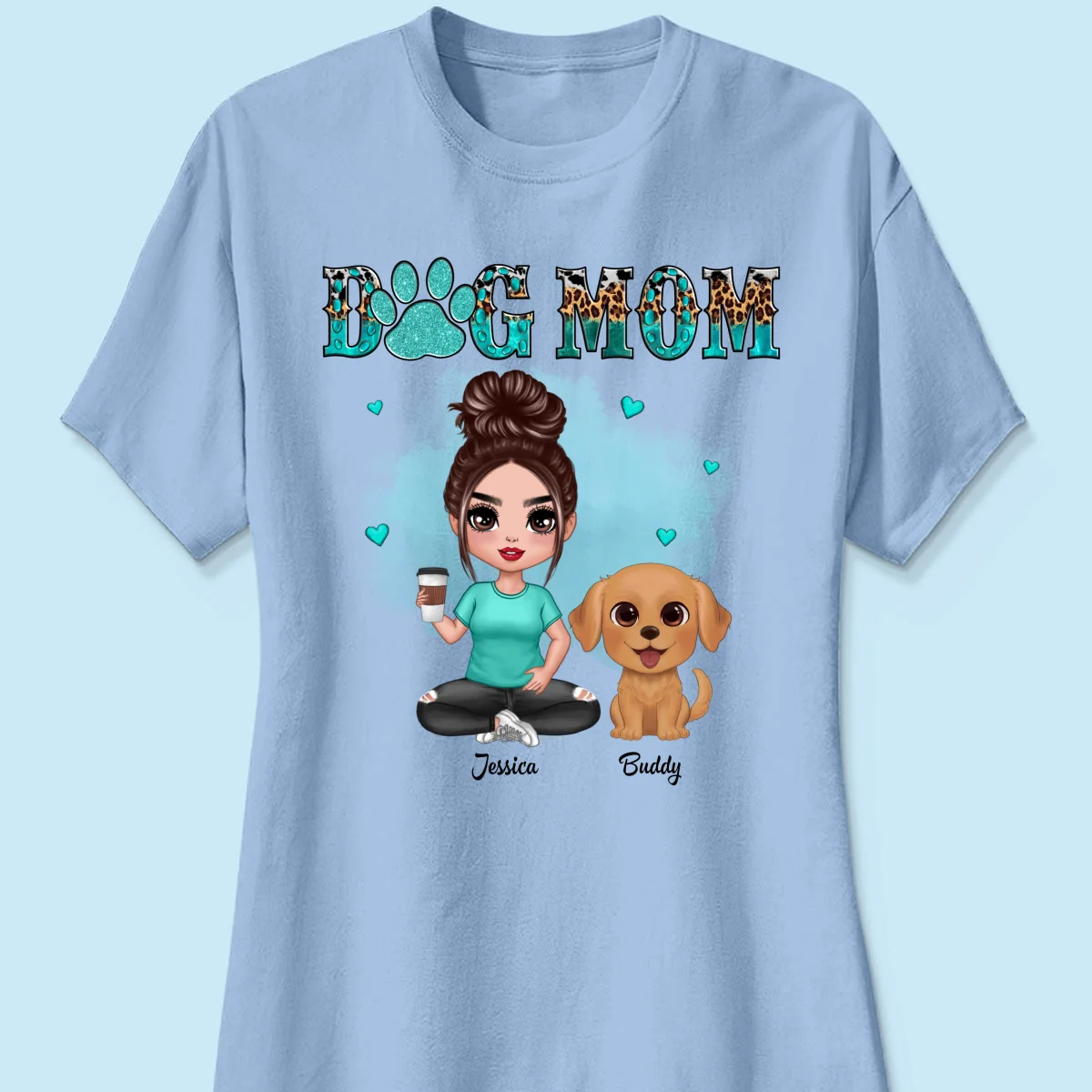 Watercolor Cute Dogs Teal And Leopard Dog Mom Personalized Shirt - Image 14