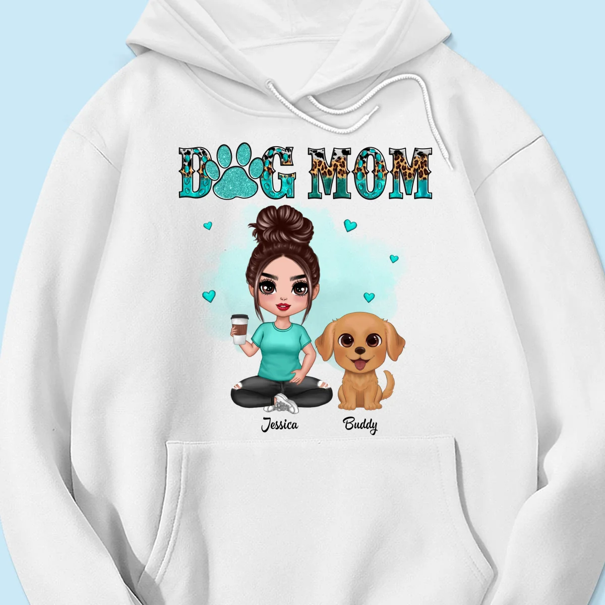 Watercolor Cute Dogs Teal And Leopard Dog Mom Personalized Shirt - Image 15