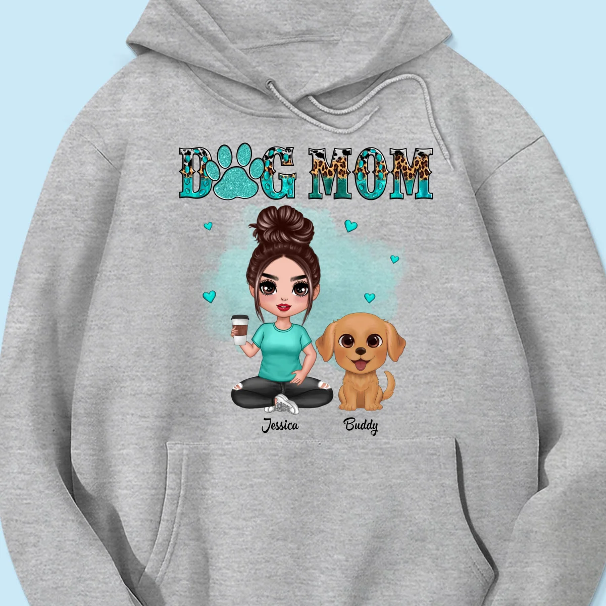 Watercolor Cute Dogs Teal And Leopard Dog Mom Personalized Shirt - Image 16