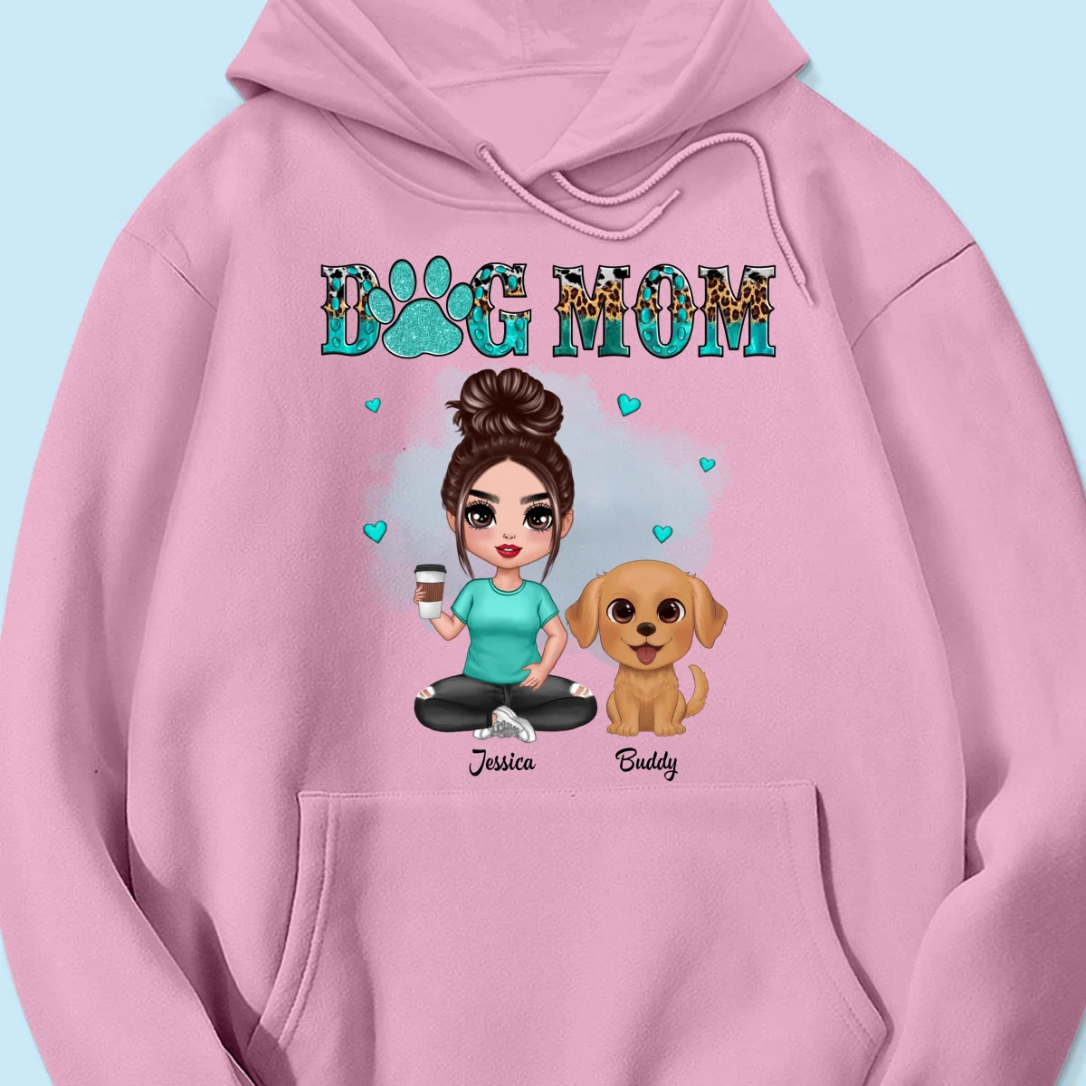 Watercolor Cute Dogs Teal And Leopard Dog Mom Personalized Shirt - Image 17