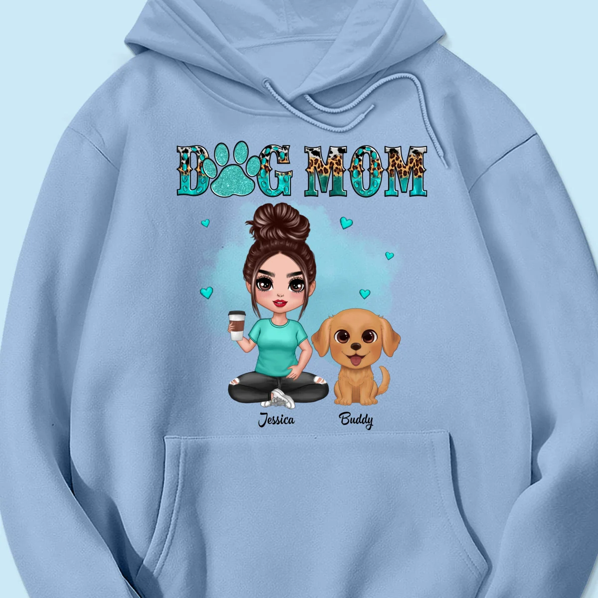 Watercolor Cute Dogs Teal And Leopard Dog Mom Personalized Shirt - Image 18