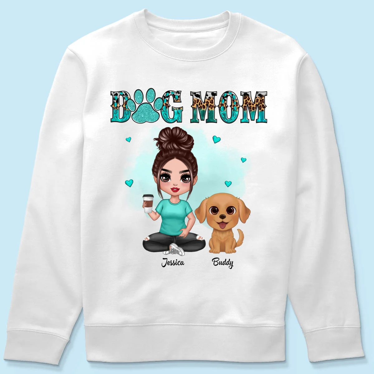 Watercolor Cute Dogs Teal And Leopard Dog Mom Personalized Shirt - Image 19