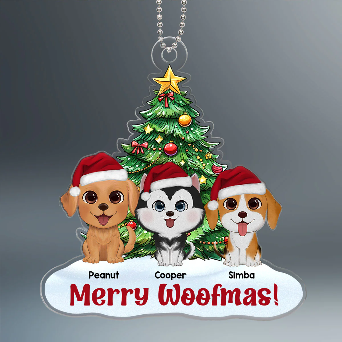 Watercolor Cute Dogs Under Cute Christmas Tree Personalized Acrylic Ornament - Image 2