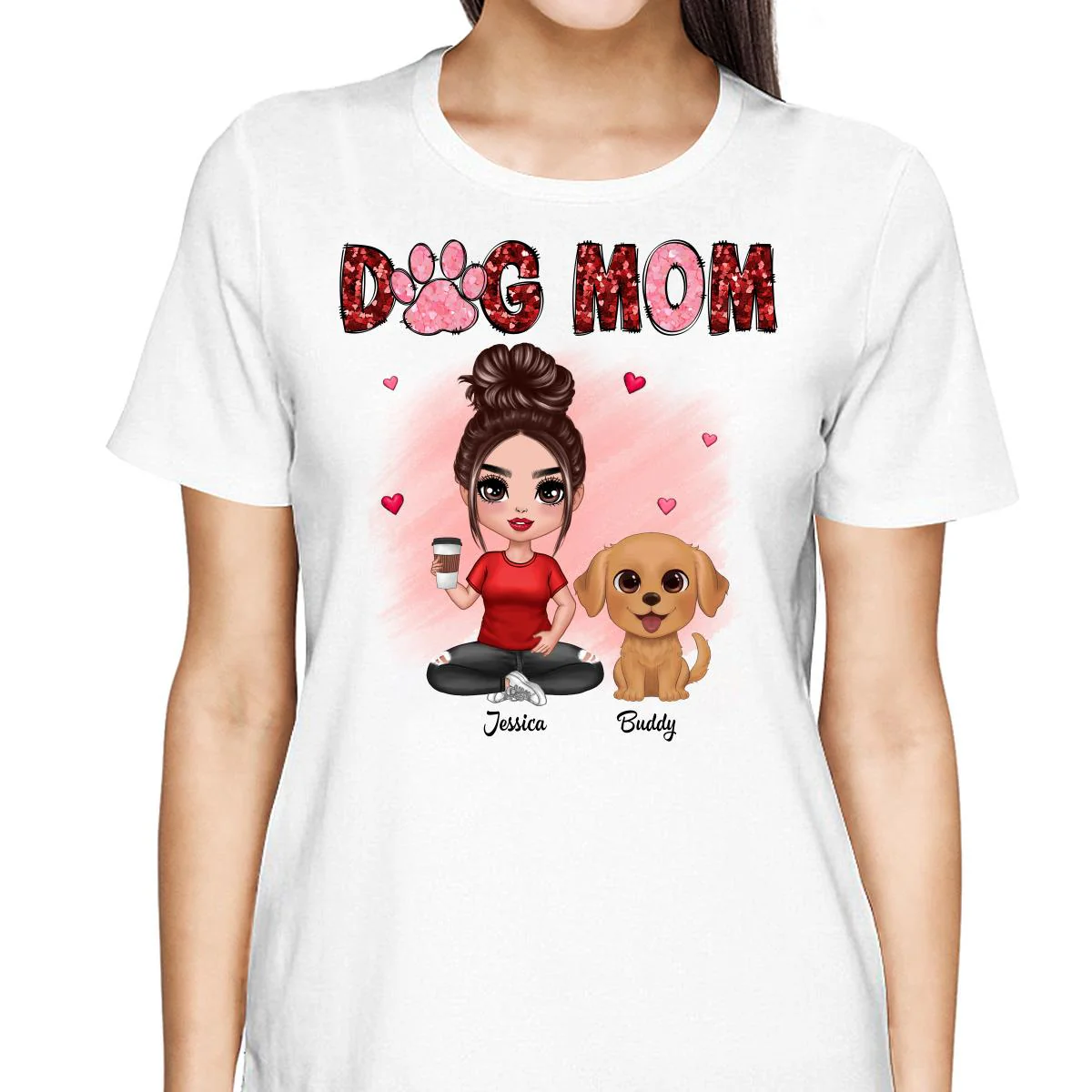 Watercolor Cute Dogs Valentine‘s Day Dog Mom Personalized Shirt - Image 2