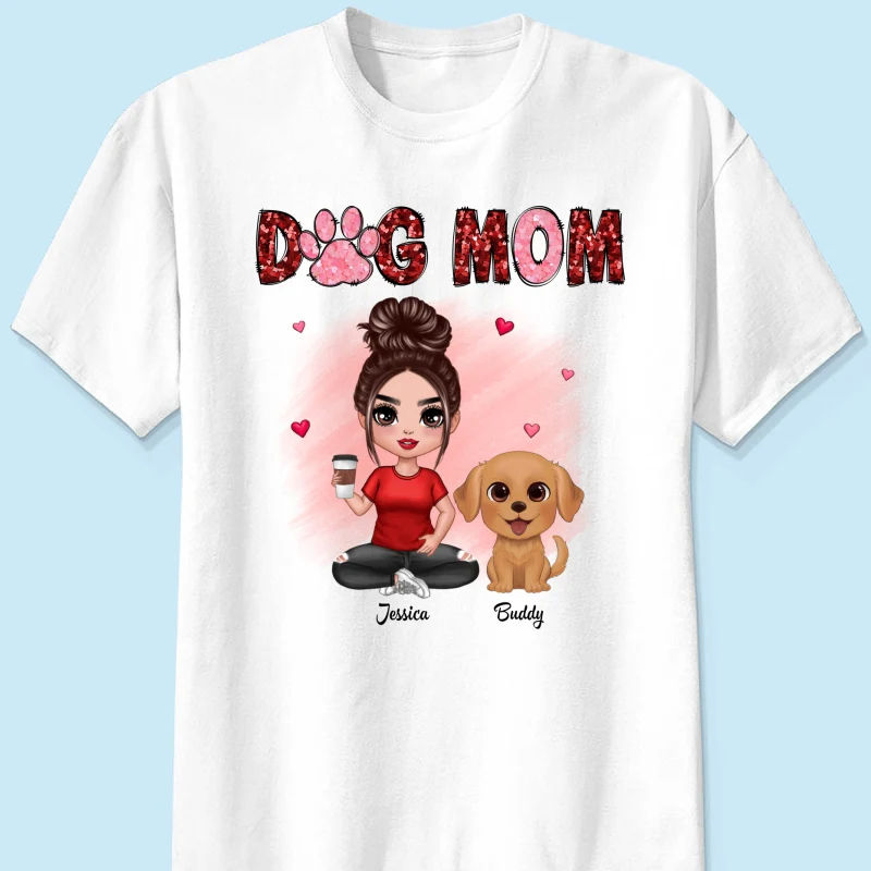 Watercolor Cute Dogs Valentine‘s Day Dog Mom Personalized Shirt - Image 5