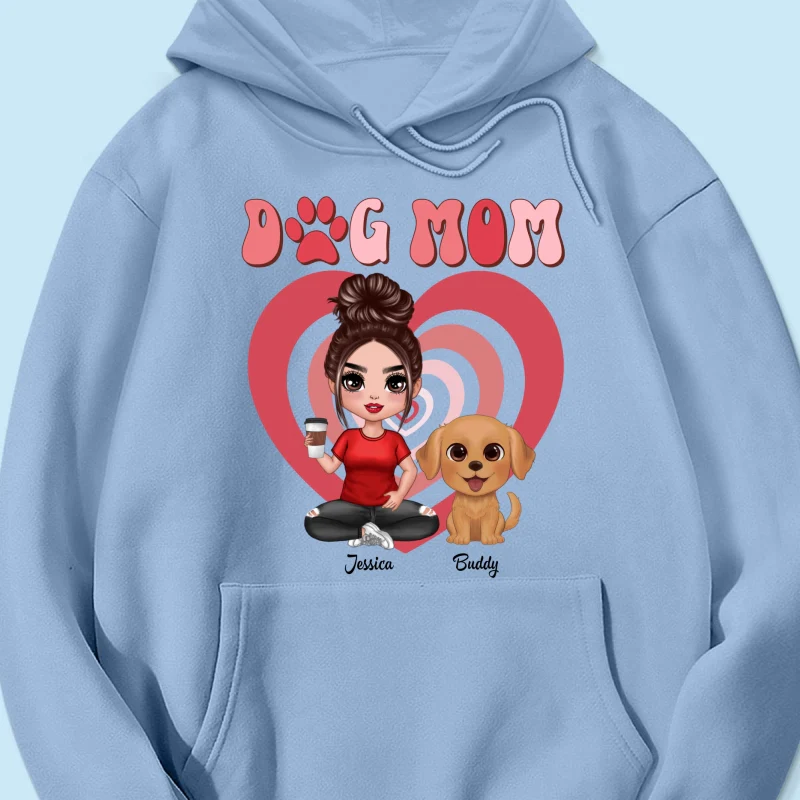 Watercolor Cute Dogs Valentine‘s Day Hearts Pattern Dog Mom Personalized Shirt - Image 13