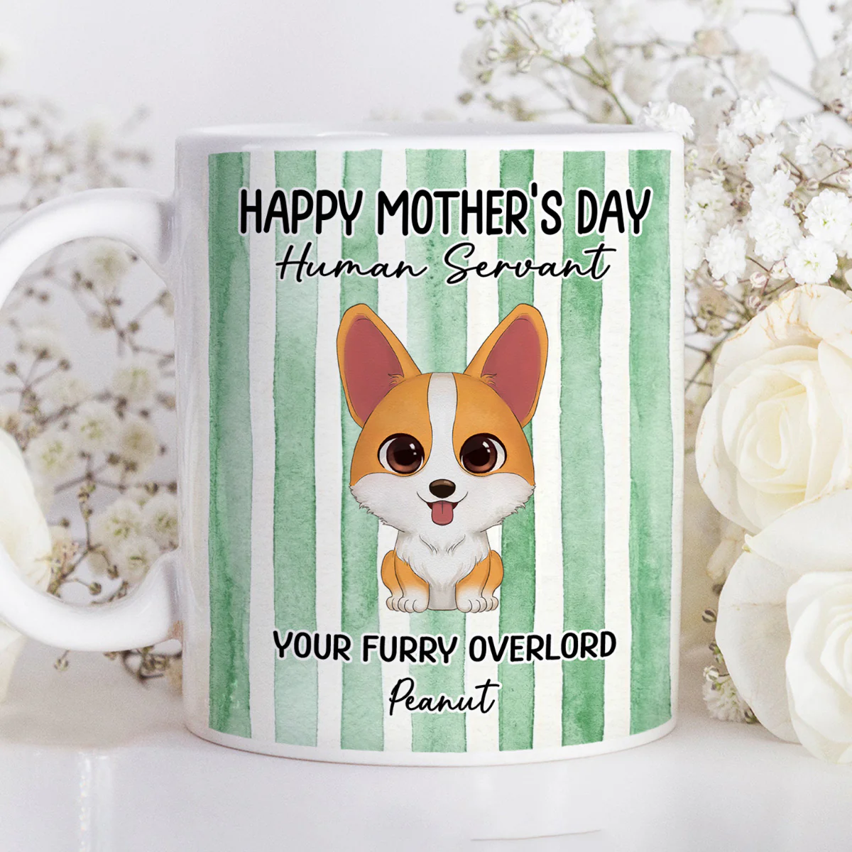 Watercolor Dog Happy Mother's Day Human Servant - Personalized Mug - Funny Mother's Day Gift For Dog Mom, Dog Lovers - Image 2