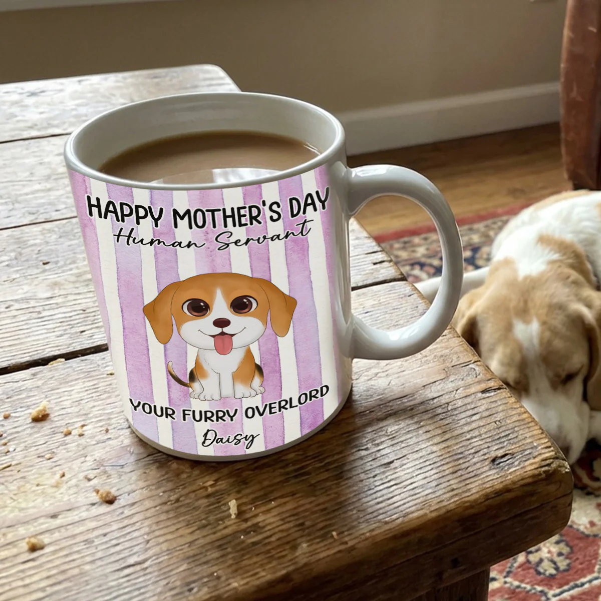 Watercolor Dog Happy Mother's Day Human Servant - Personalized Mug - Funny Mother's Day Gift For Dog Mom, Dog Lovers - Image 3