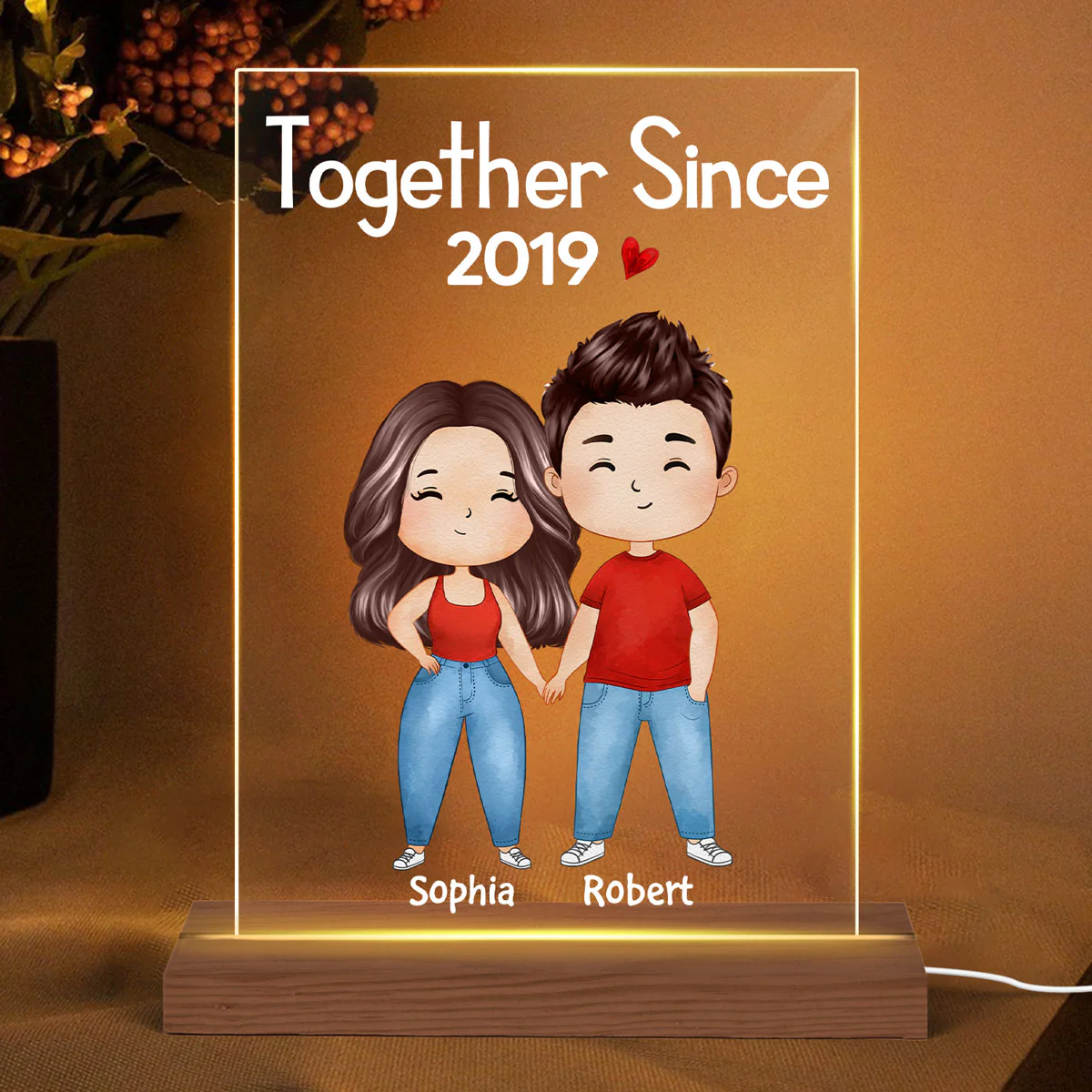 Watercolor Doll Couple Together Since Personalized Acrylic LED Lamp Night Light