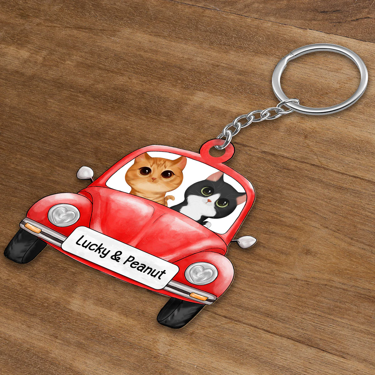 Watercolor Fluffy Cats On Car Personalized Acrylic Keychain - Image 3