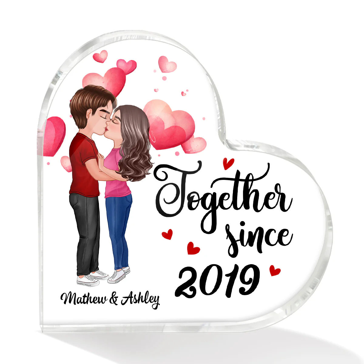 Watercolor Hearts Doll Couple Kissing Gift for Him For Her Personalized Heart Acrylic Plaque - Image 2