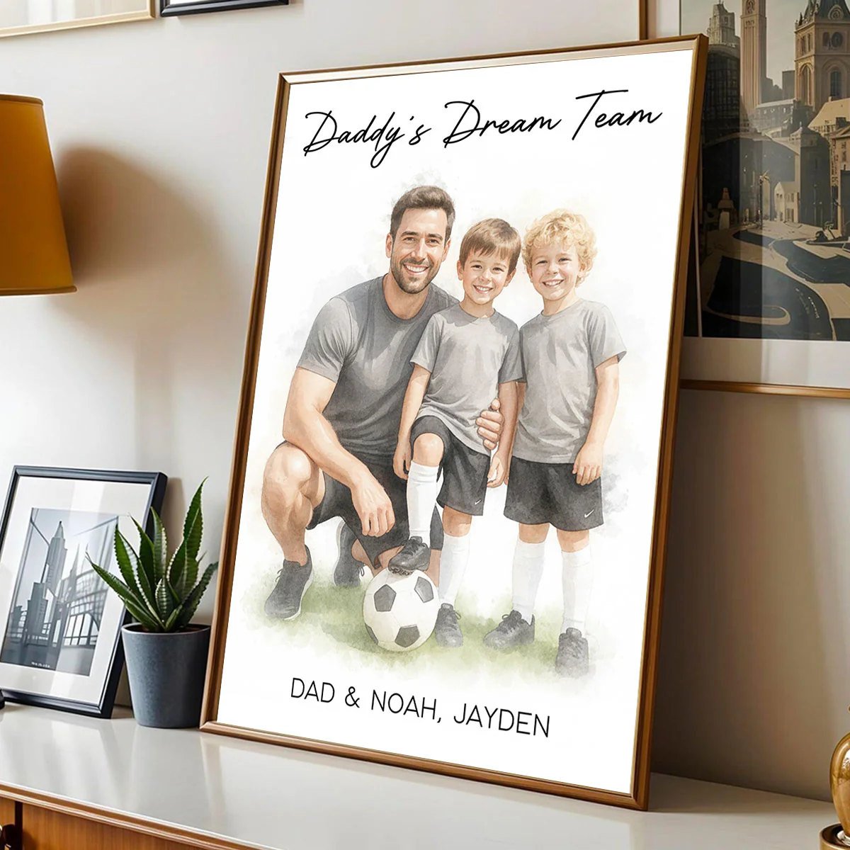 Watercolor Style Baseball Basketball Football Daddy's Dream Team - Personalized Poster - Father's Day Gift For Husband, Dad, Sport Dad - Image 8