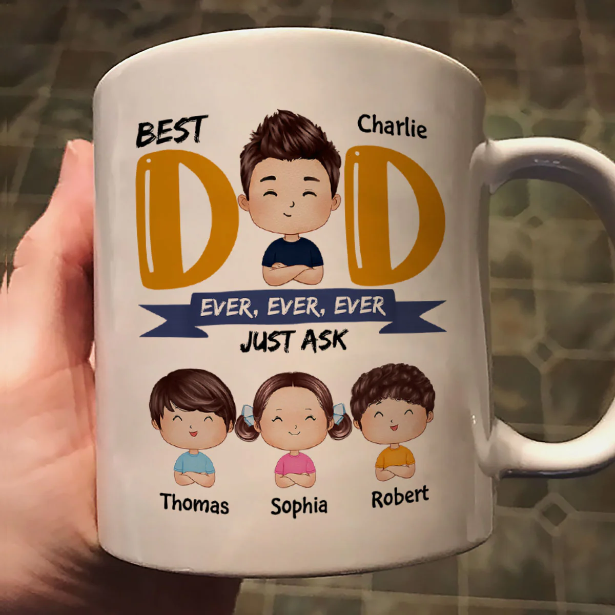 Watercolor Style Dad And Kids Best Dad Ever Just Ask Father‘s Day Gift For Dad Personalized Mug - Image 2