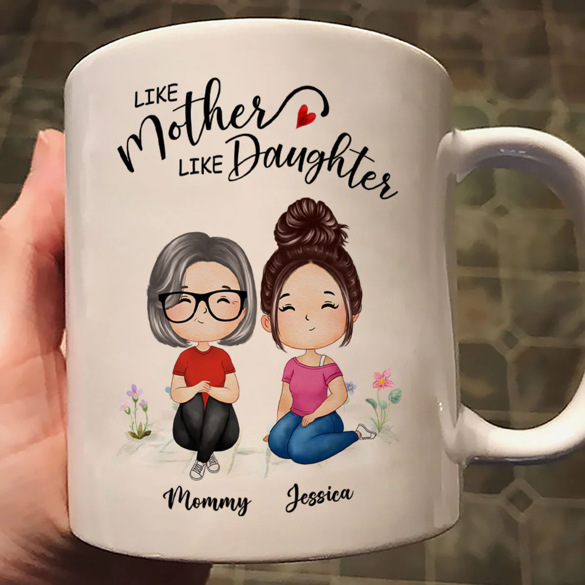 Watercolor Style Women Sitting Like Mother Like Daughters Gift For Mom Daughters Personalized Mug - Image 2