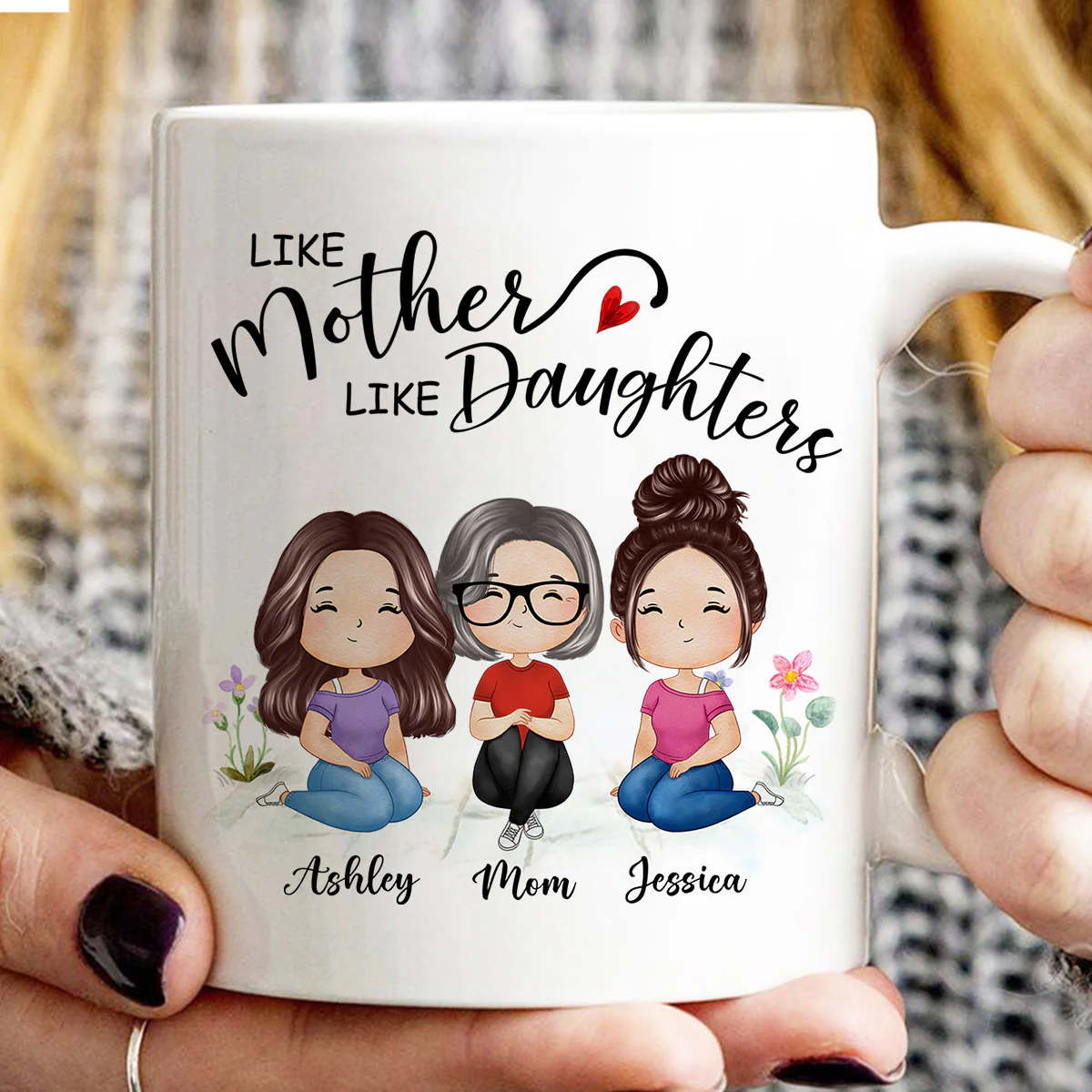Watercolor Style Women Sitting Like Mother Like Daughters Gift For Mom Daughters Personalized Mug - Image 3