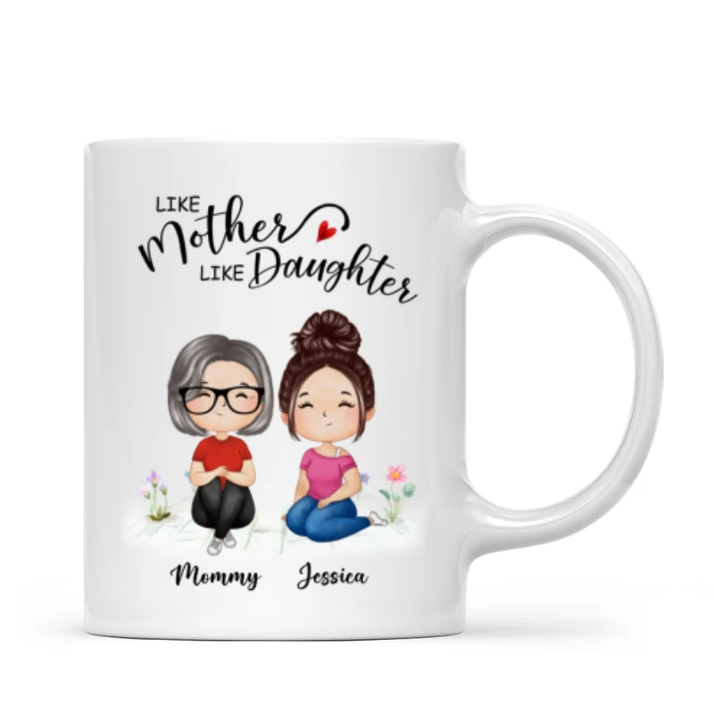 Watercolor Style Women Sitting Like Mother Like Daughters Gift For Mom Daughters Personalized Mug - Image 4