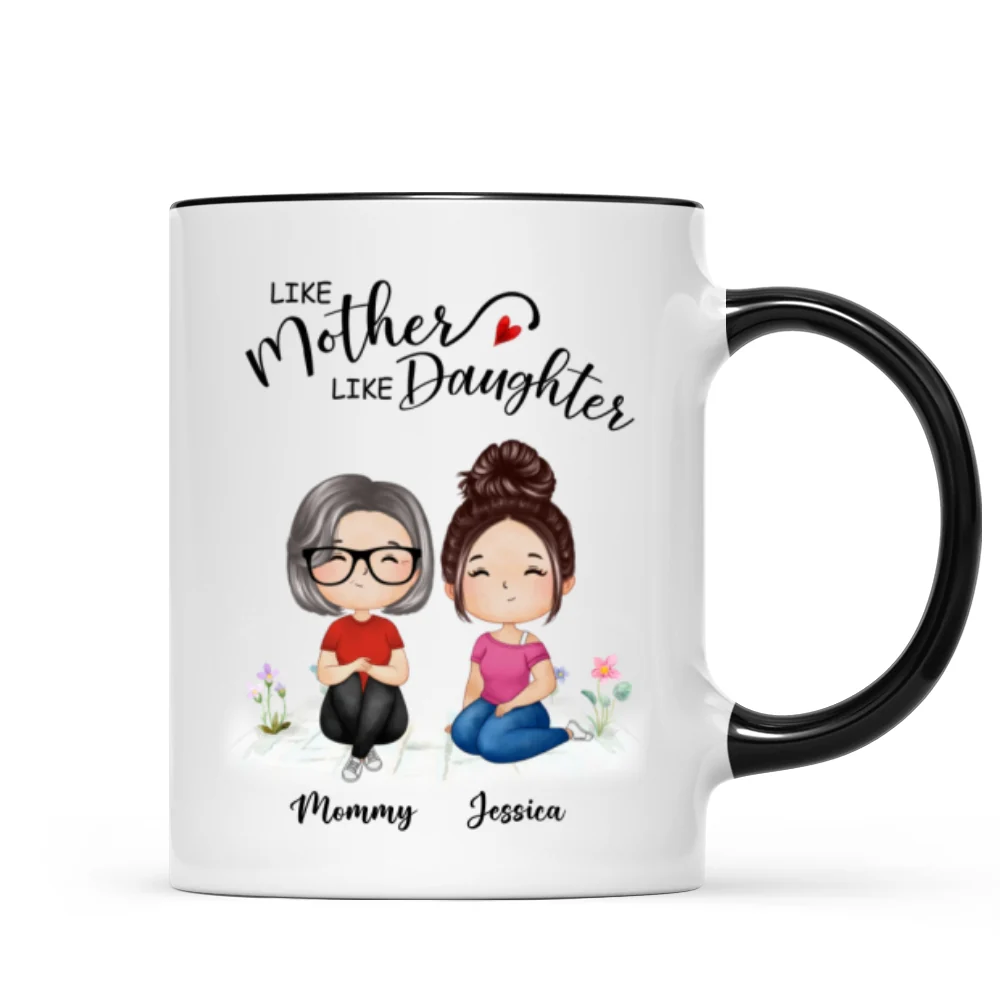 Watercolor Style Women Sitting Like Mother Like Daughters Gift For Mom Daughters Personalized Mug - Image 5